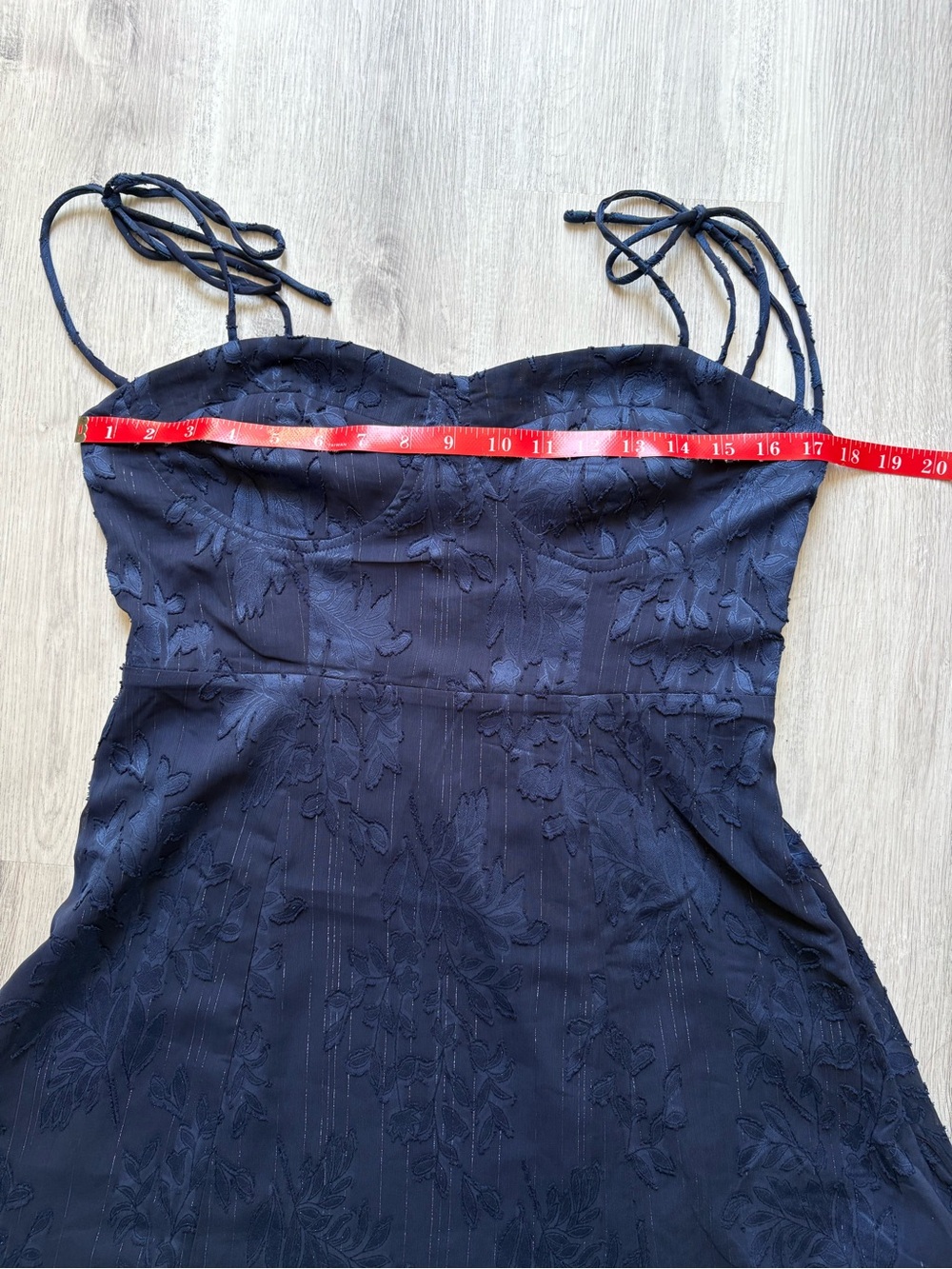 NWT Lulus Loveliest Looks Navy Blue Floral Jacquard Tie-Strap Midi Dress Size L - Picture 12 of 15
